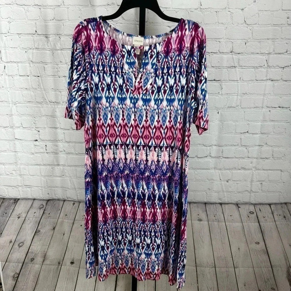 Chico’s Pastel Ikat Keyhole Dress Size 1 (8/Medium) - Picture 1 of 6